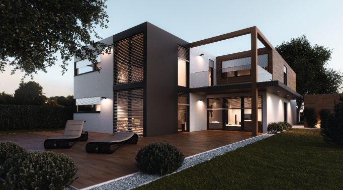 Raffstores-Aussenjalousien an Architektenvilla 2