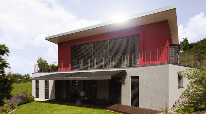 Raffstores-Aussenjalousien an Architektenvilla