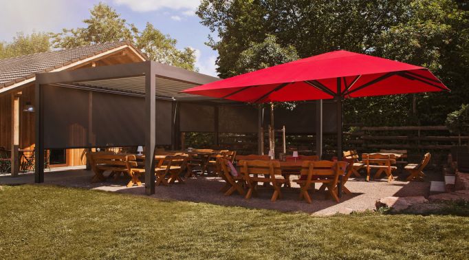 Lamellendaecher für den Biergarten